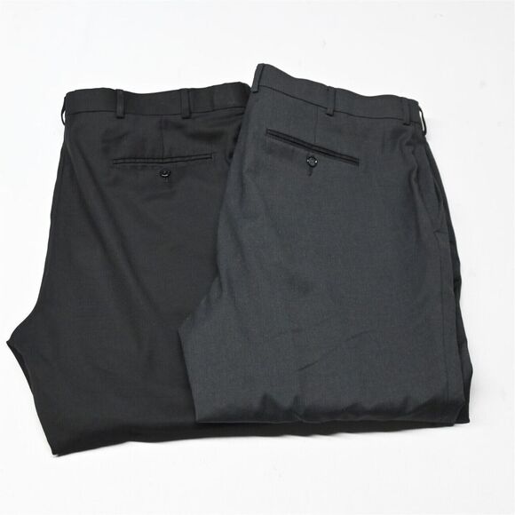 Lot‎ 2 Stafford 44x29 Black Gray Travel Stretch Wool Blend Mens Dress Pants - Picture 1 of 9